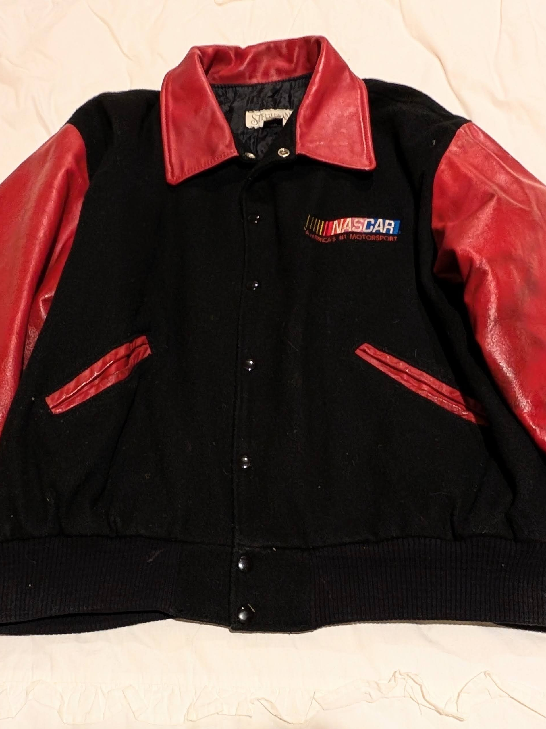 Pre-Loved Vintage 80's Nascar Racing Black Wool & Red Leather Men's 2xl Jacket